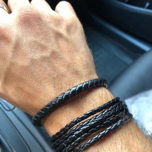 Other - Men’s Leather and Gold Plated SS Bracelet